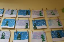 Prace plastyczne pt."Zima biała na bielutko świat pomalowała"